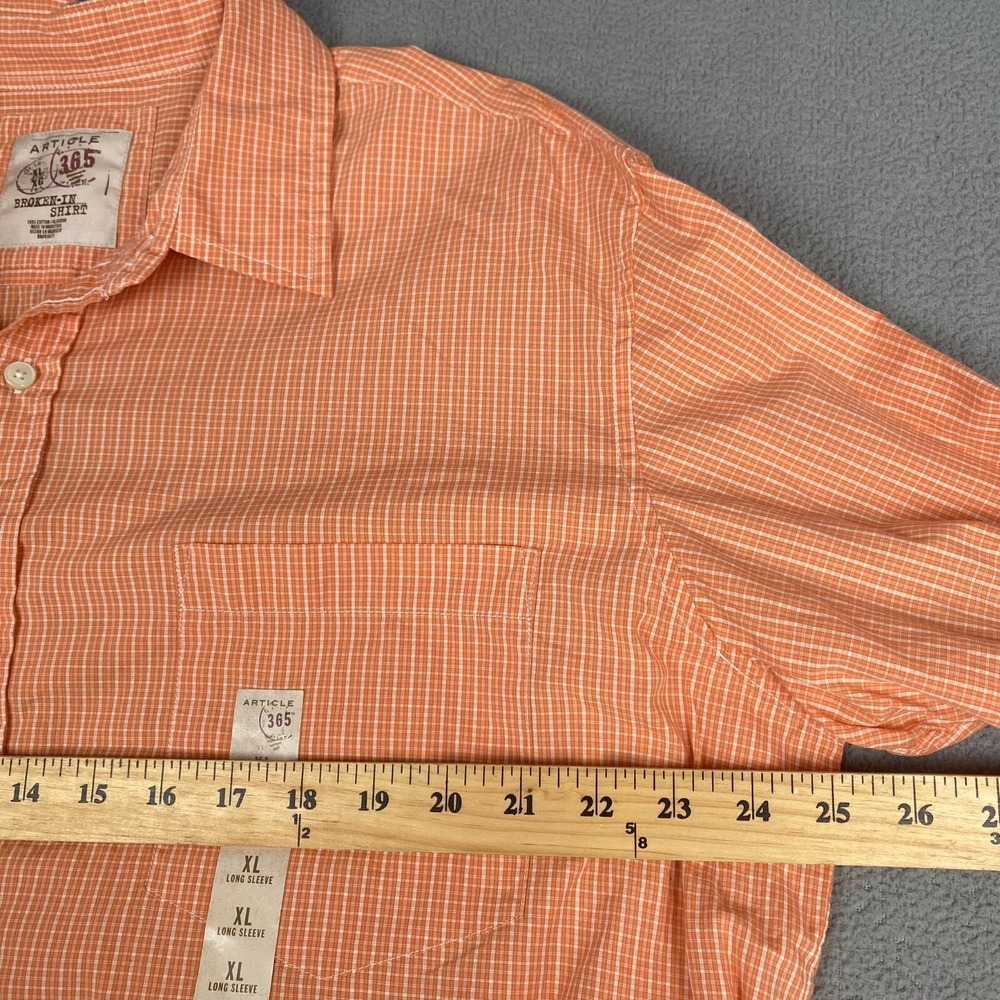 ARTICLE 365 Button Up Shirt‎ Men's Size XL Plaid Orange Lightweight Long Sleeve - Picture 4 of 16